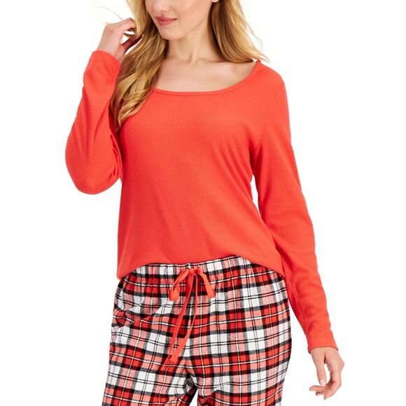 Jenni Women Bright Red Solid Ribbed Knit Long-Sleeve Pajamas Top Size S - Picture 1 of 2